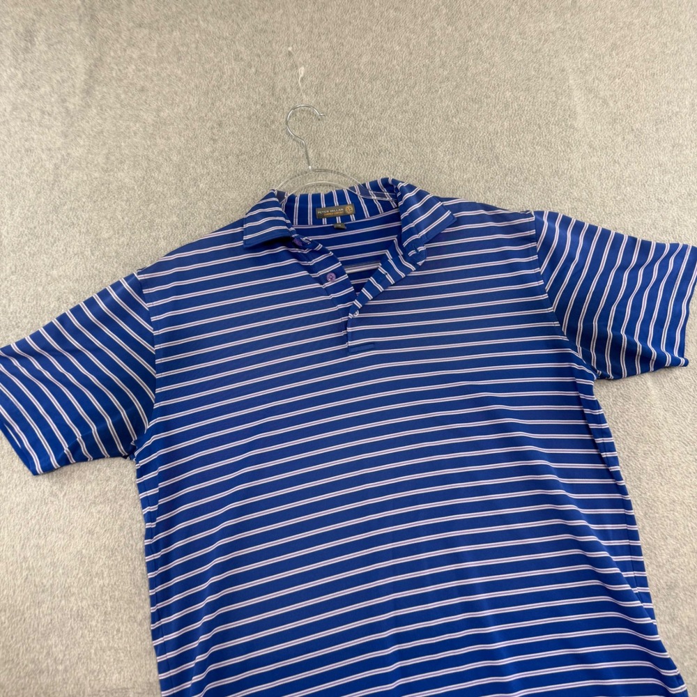 Peter Millar Polo Shirt Mens Medium Blue Striped Summer Comfort Short Sleeve